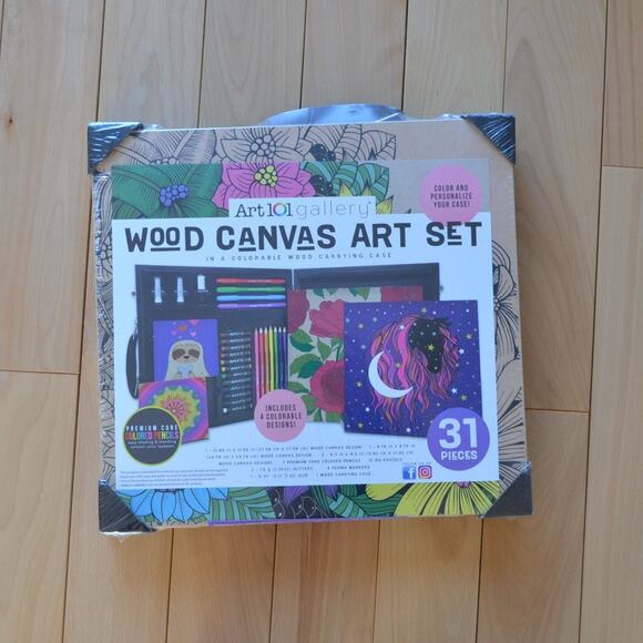 Wood Canvas Coloring Art Set Art 101 Gallery Craft Coloring Kit - Picture 1 of 3